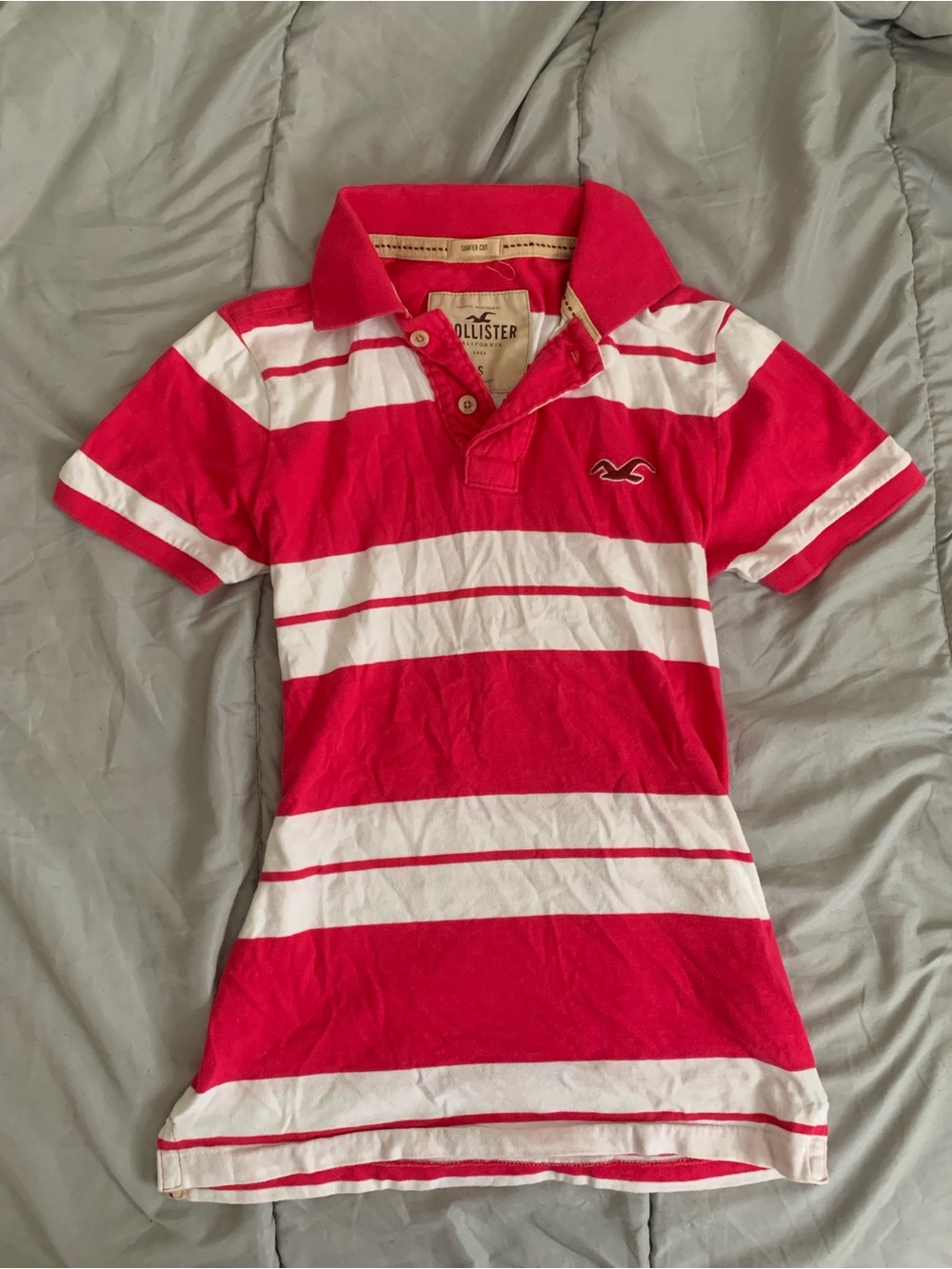 Hollister pink and White Striped Short Sleeve Polo